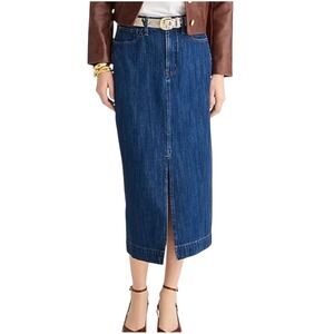 J. Crew‎ Denim Midi Skirt Front Slit Dark Wash Size 25 Style BY456